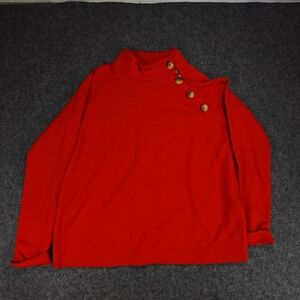 Vineyard Vines Womens Red Mock Neck Long Sleeve‎ Button Detail Top Blouse
